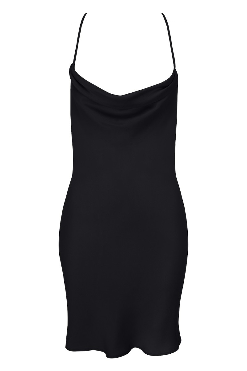 SUKIENKA GLOSSY BLACK SILK