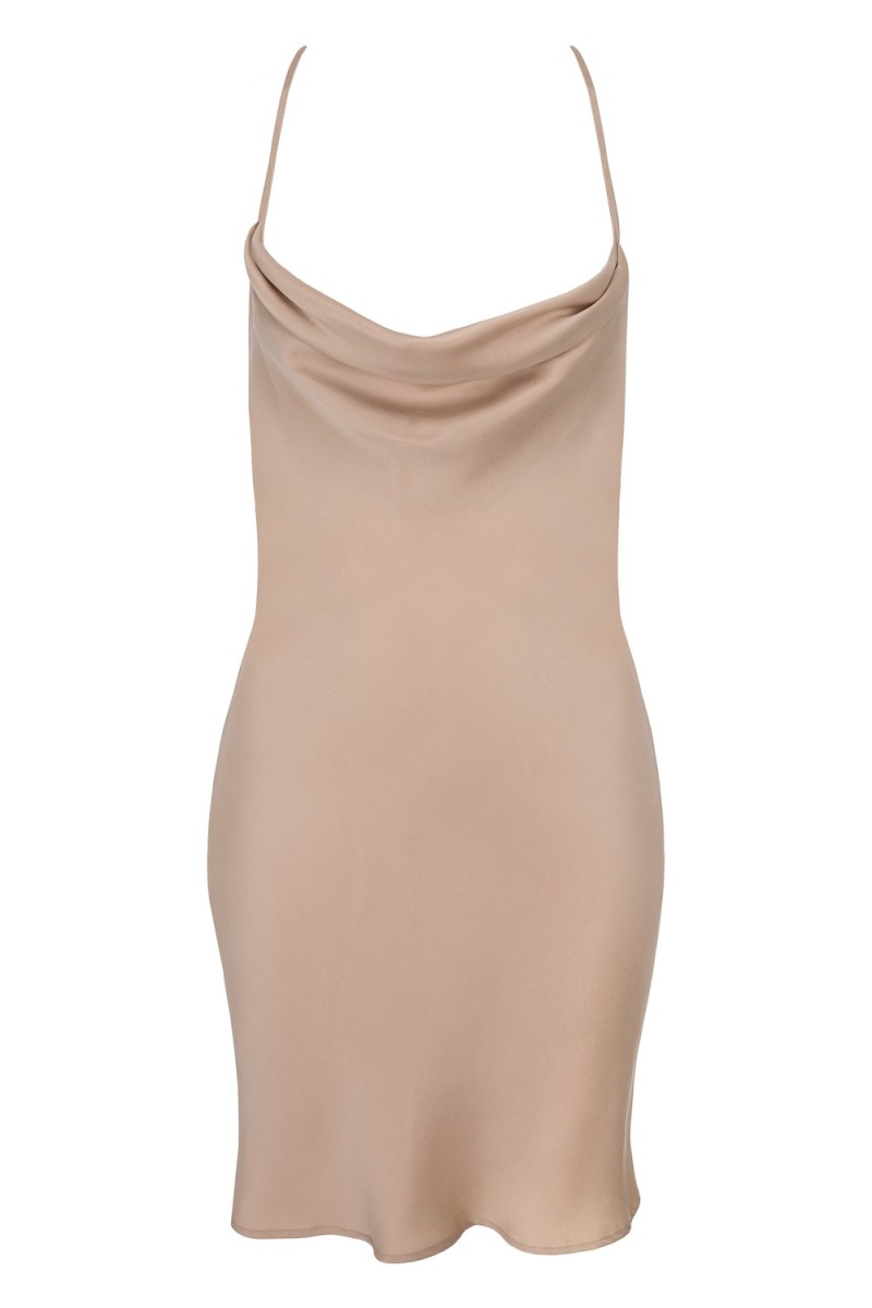 SUKIENKA GLOSSY BEIGE SILK